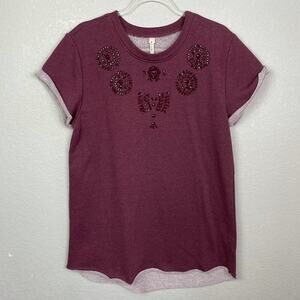 MIAMI Heathered Maroon Sweatshirt Tunic with Opaque Jewels on Chest Size M
